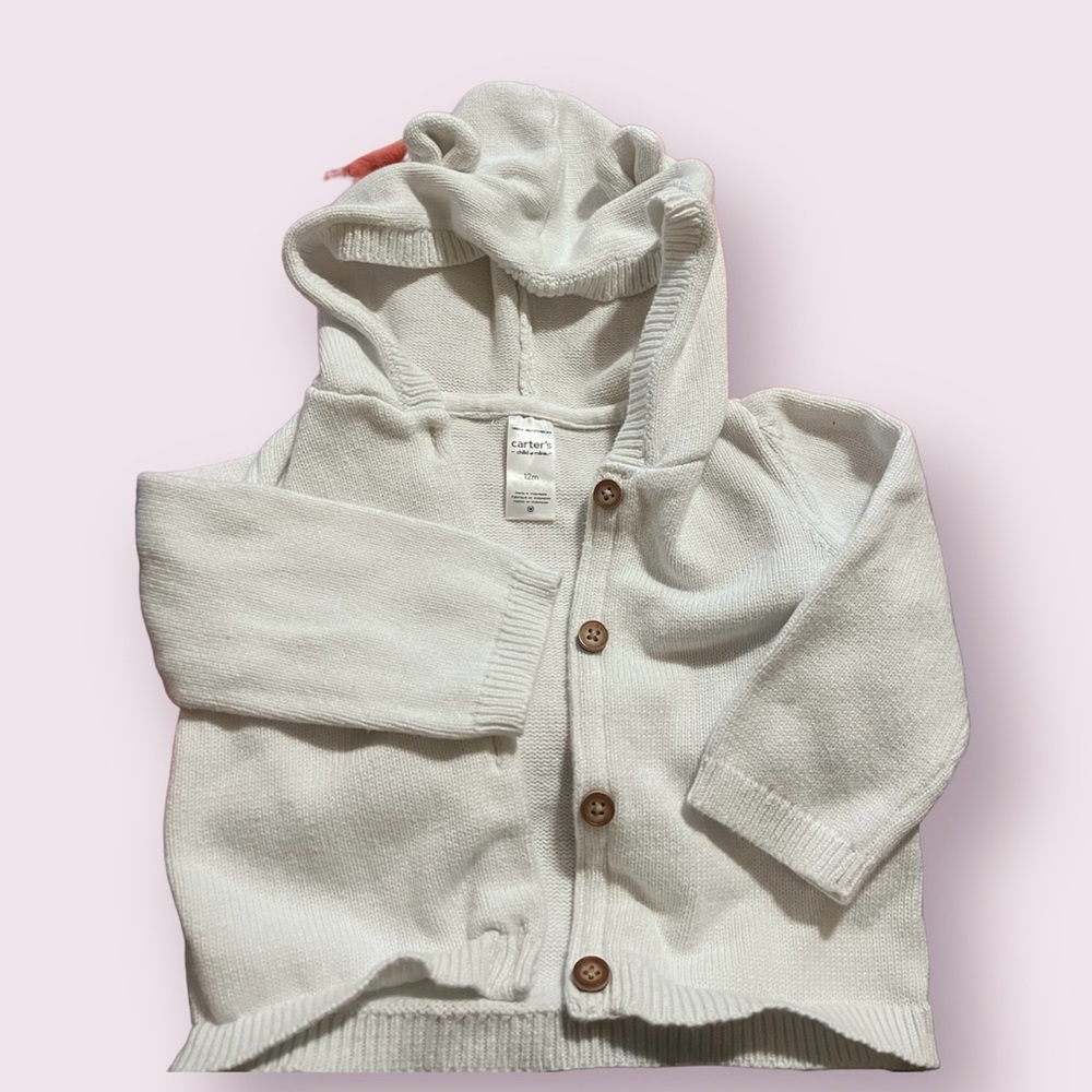 Carter’s baby sweater with ears on the hood. Size 12 months.